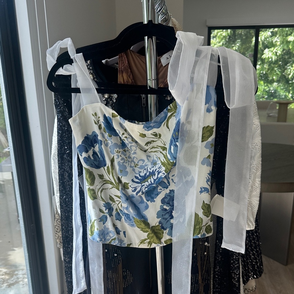 Reformation Blue and Green Floral Tank Top